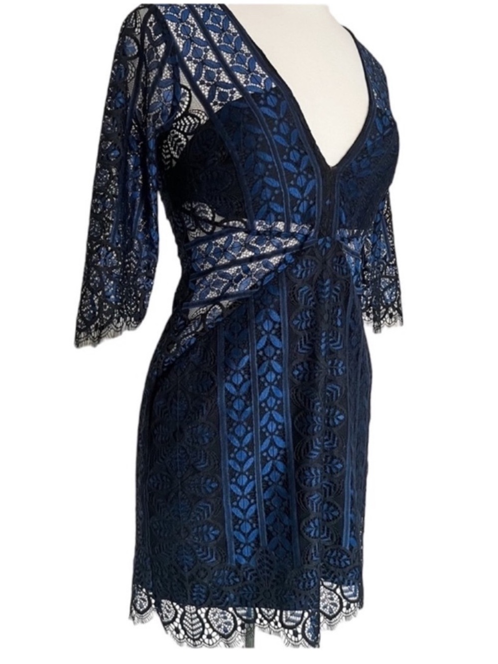 FOR LOVE & LEMONS Lyla sheer lace Mini Dress Dress size XS Navy Black Lace - Picture 8 of 13